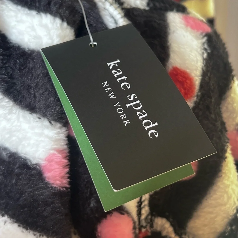 NWT Kate Spade Stripe black white  Polka Dot Robe chenille plush size Xs/small